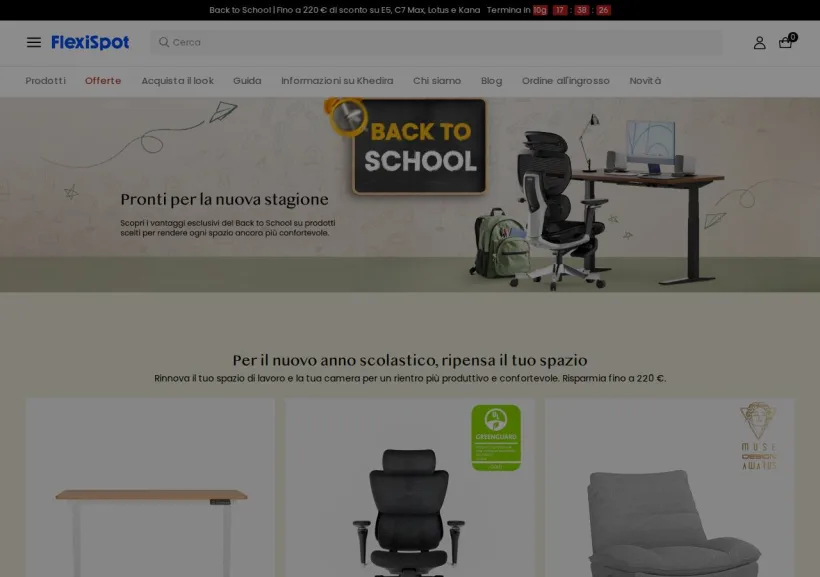 Schermata della pagina offerta di Flexispot