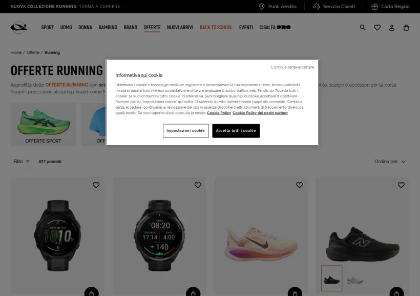 Schermata della pagina offerta di Cisalfa