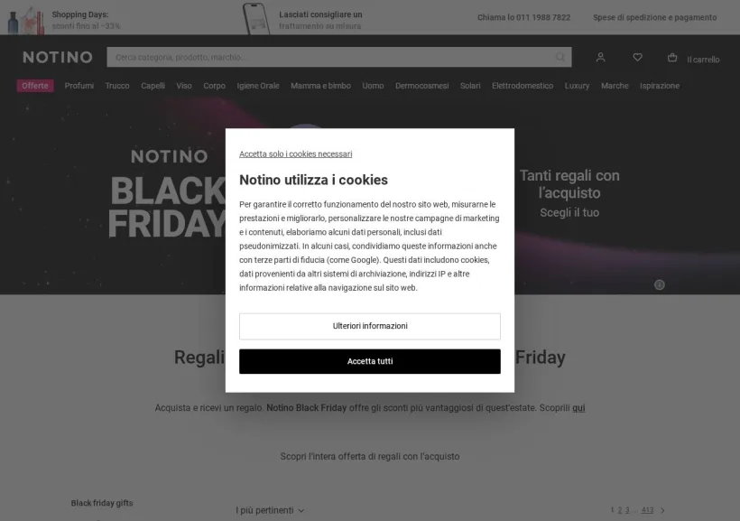 Schermata della pagina offerta di Notino