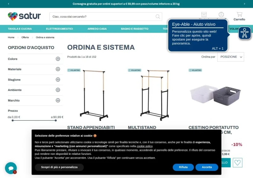 Schermata della pagina offerta di Satur