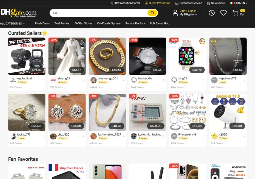 Schermata della pagina offerta di DHgate