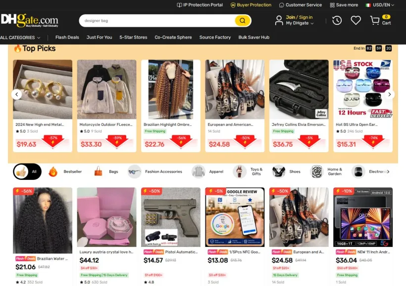 Schermata della pagina offerta di DHgate