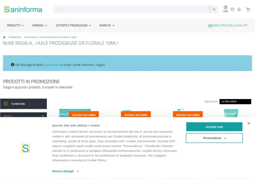 Schermata della pagina offerta di Saninforma