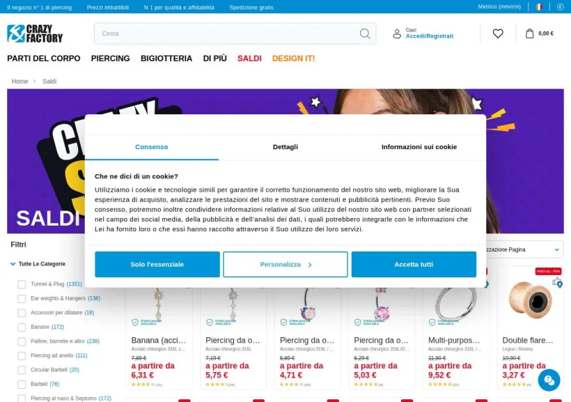 Schermata della pagina offerta di Crazy Factory