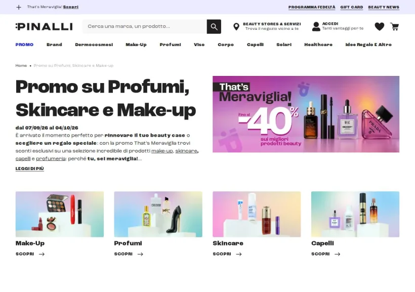Schermata della pagina offerta di Pinalli 