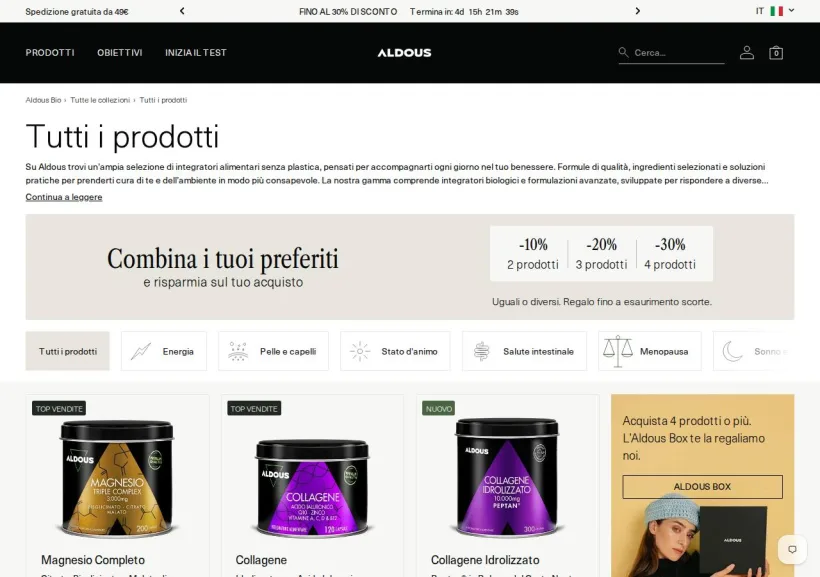 Schermata della pagina offerta di Aldous Bio