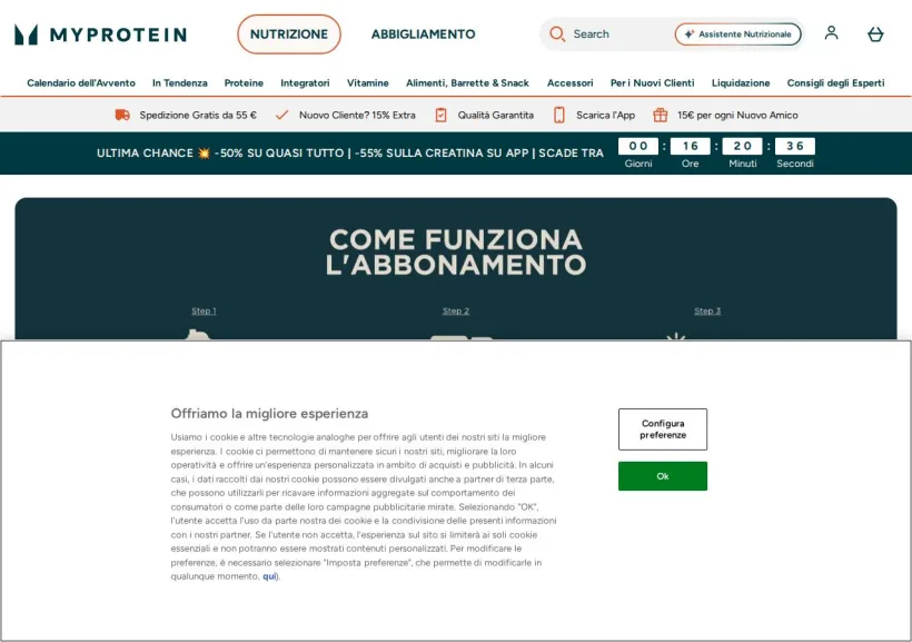 Schermata della pagina offerta di MyProtein