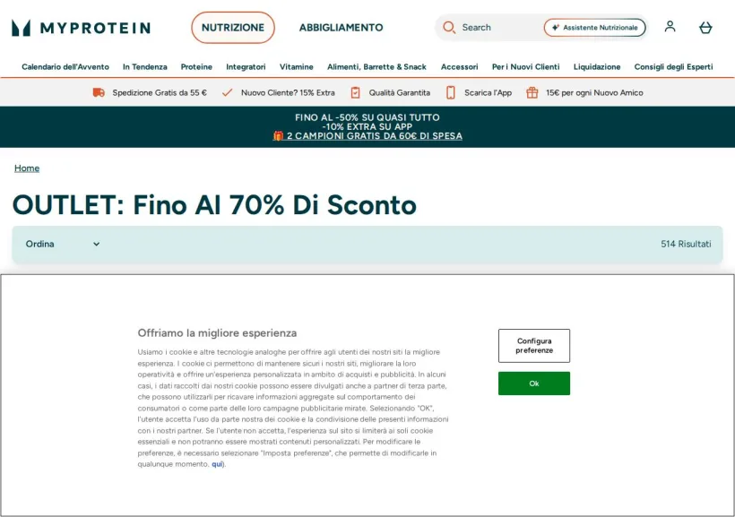 Schermata della pagina offerta di MyProtein