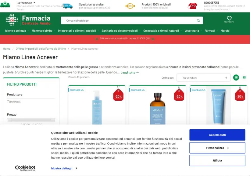 Schermata della pagina offerta di Farmacia Amato