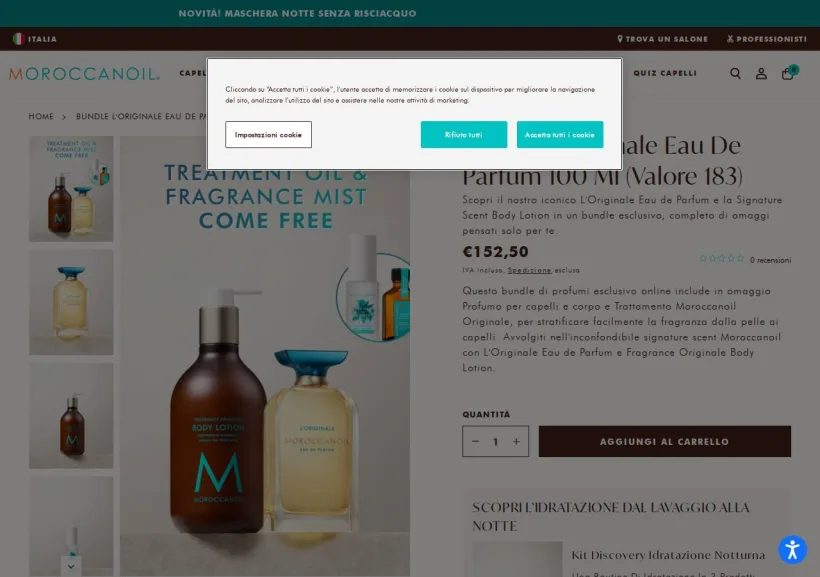 Schermata della pagina offerta di Moroccanoil