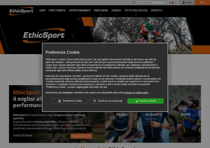 Schermata della pagina offerta di EthicSport