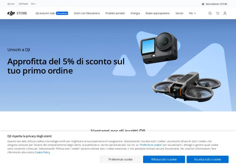 Schermata della pagina offerta di DJI