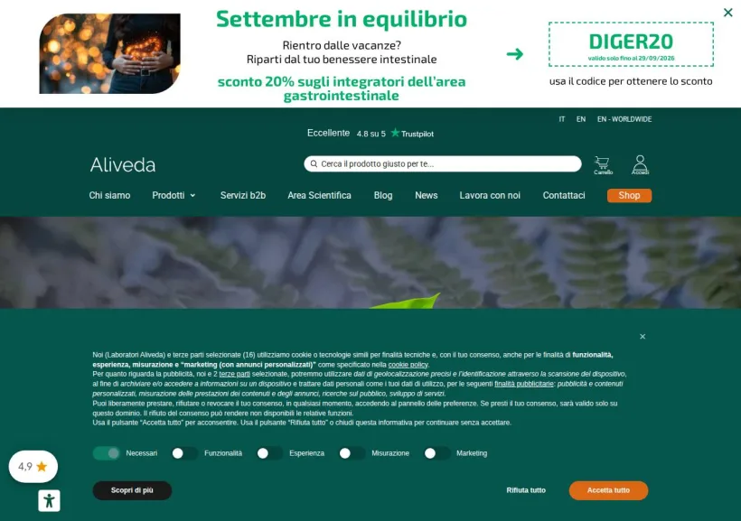Schermata della pagina offerta di Aliveda