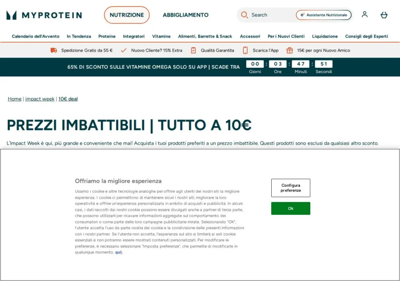 Schermata della pagina offerta di MyProtein