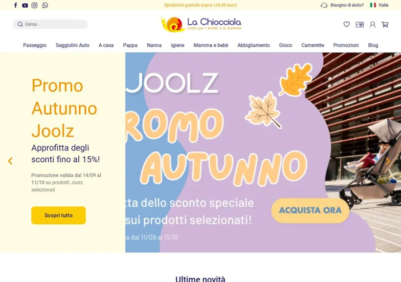 Schermata della pagina offerta di La Chiocciola