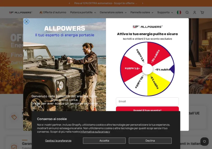 Schermata della pagina offerta di ALLPOWERS