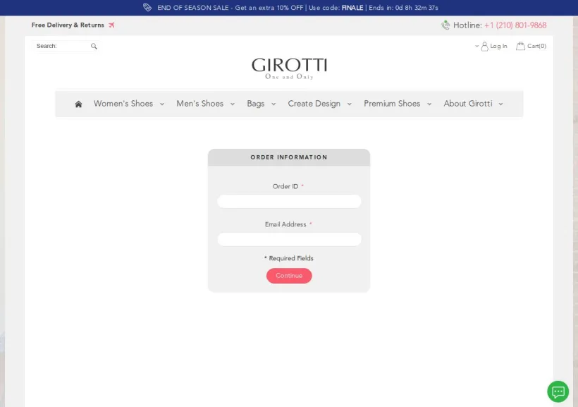 Schermata della pagina offerta di GIROTTI