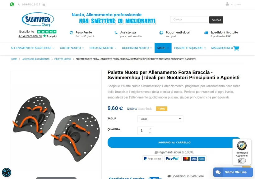 Schermata della pagina offerta di Swimmershop