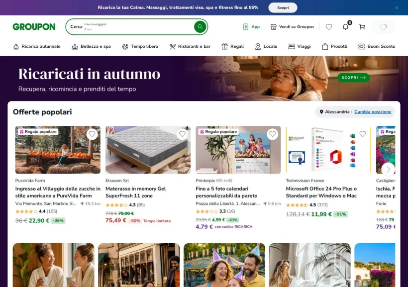 Schermata della pagina offerta di Groupon