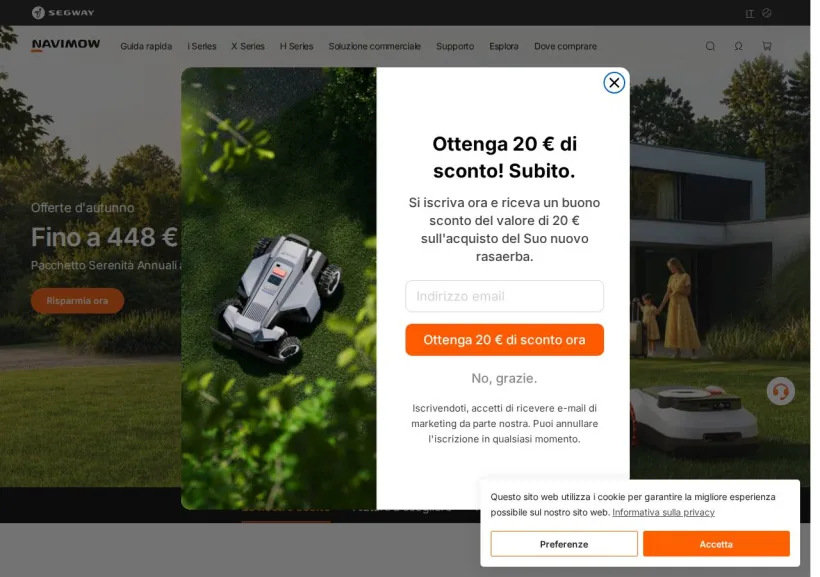 Schermata della pagina offerta di Navimow