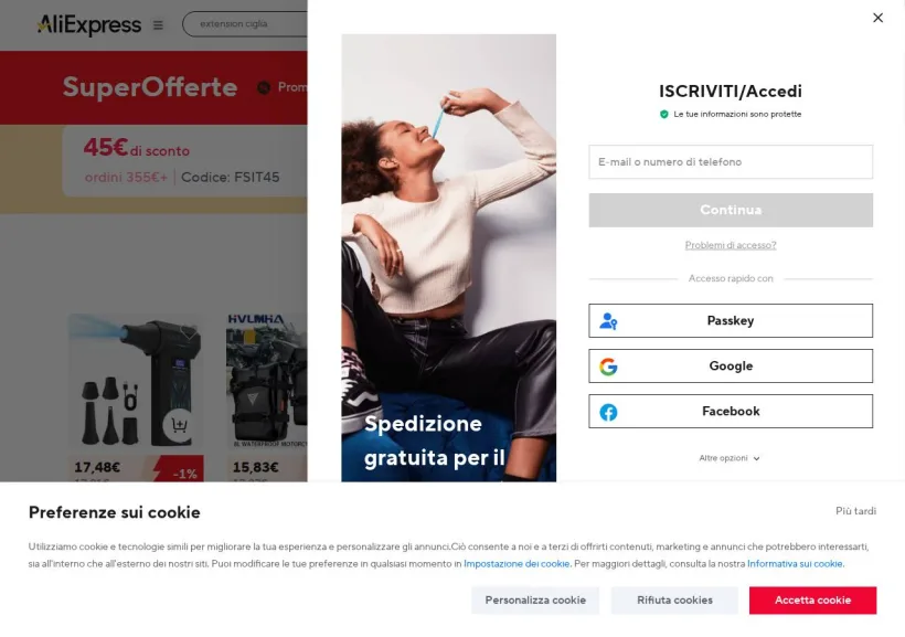Schermata della pagina offerta di AliExpress
