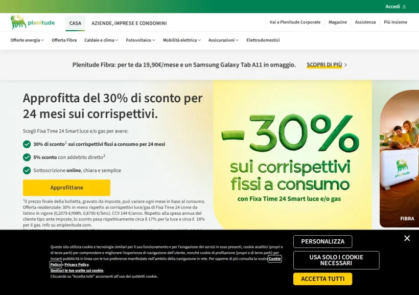 Schermata della pagina offerta di Eni Plenitude