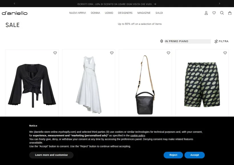 Schermata della pagina offerta di D'Aniello Boutique