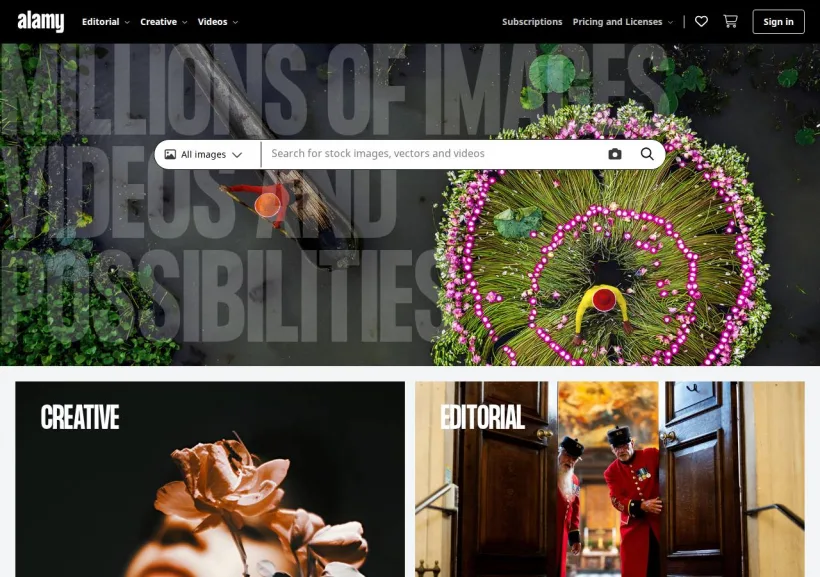 Schermata della pagina offerta di Alamy