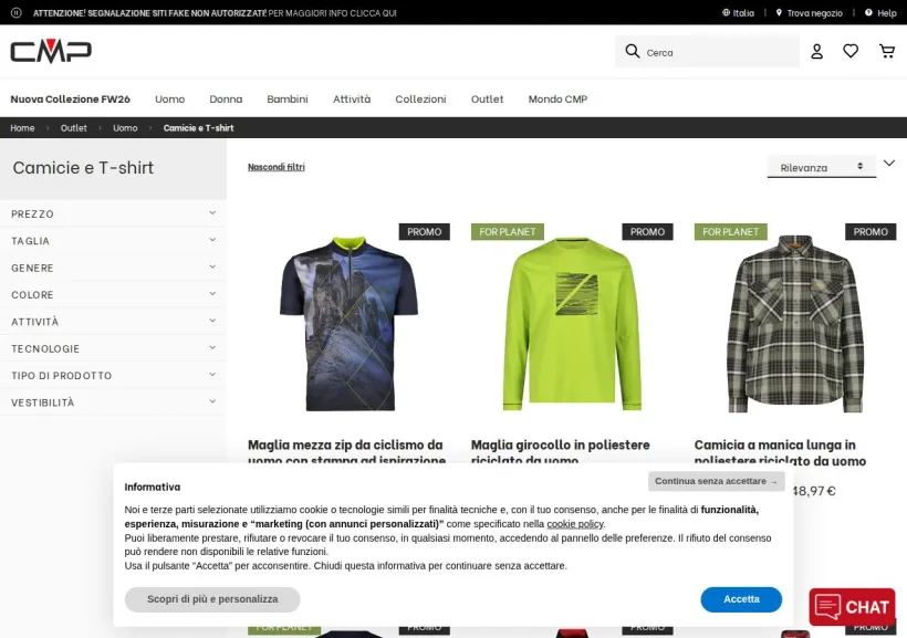 Schermata della pagina offerta di CMP Sport