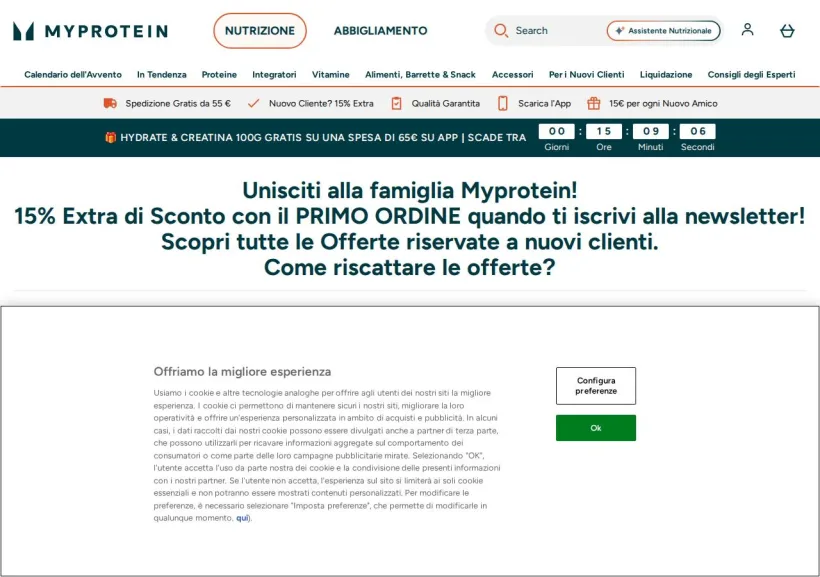 Schermata della pagina offerta di MyProtein