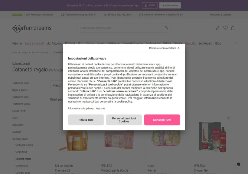Schermata della pagina offerta di Parfumdreams