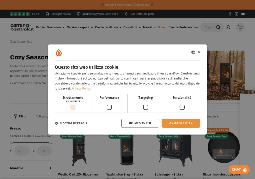 Schermata della pagina offerta di Camino-bioetanolo.it