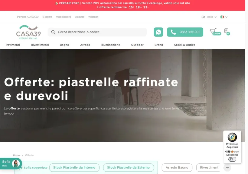 Schermata della pagina offerta di Casa39