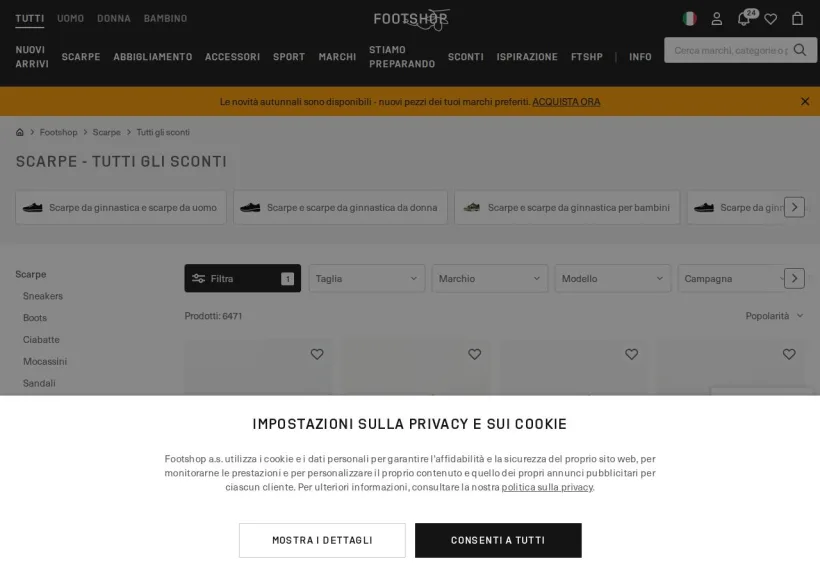 Schermata della pagina offerta di Footshop
