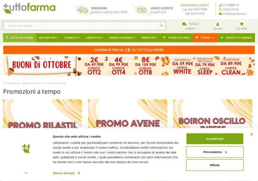 Schermata della pagina offerta di Tuttofarma