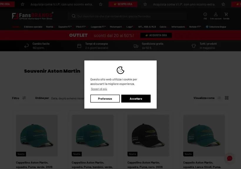 Schermata della pagina offerta di FansBRANDS
