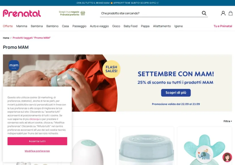 Schermata della pagina offerta di Prenatal