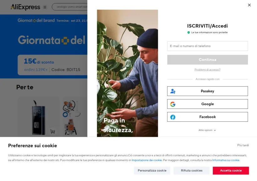 Schermata della pagina offerta di AliExpress