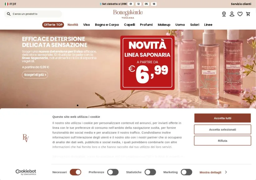 Schermata della pagina offerta di BottegaVerde