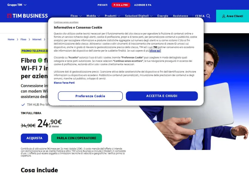 Schermata della pagina offerta di TIM BUSINESS