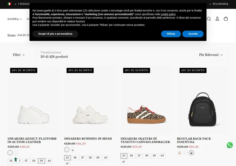 Schermata della pagina offerta di Gaelle