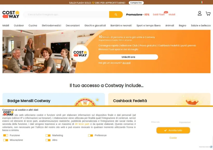 Schermata della pagina offerta di COSTWAY