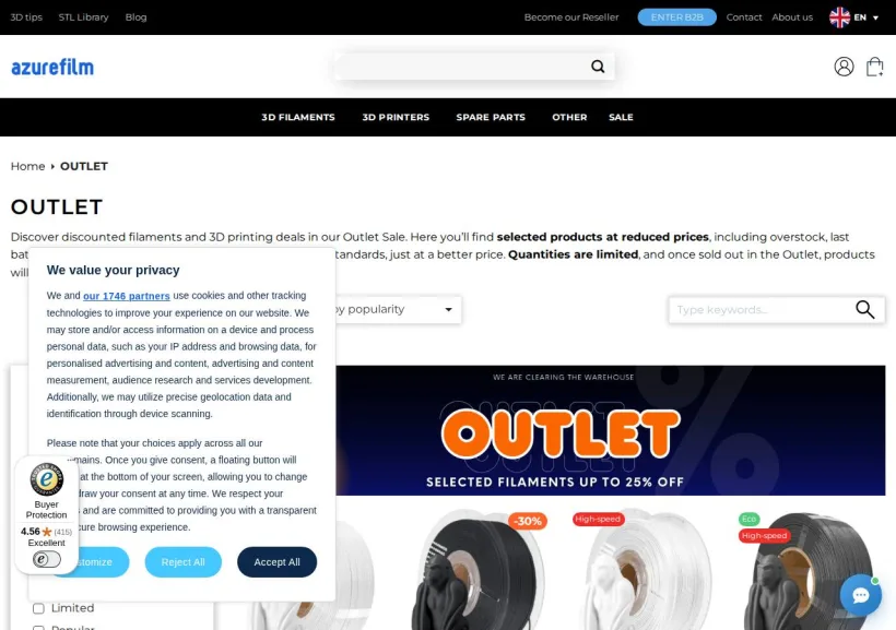 Schermata della pagina offerta di AZUREFILM