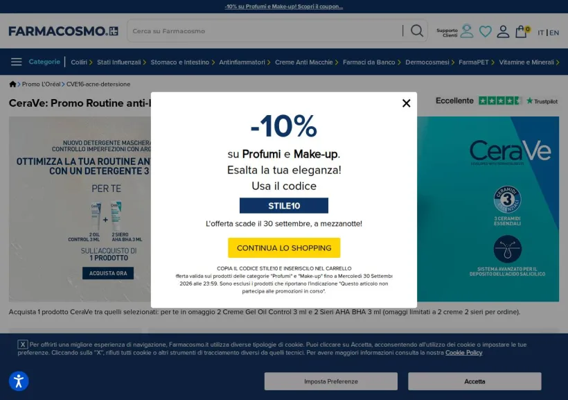 Schermata della pagina offerta di Farmacosmo