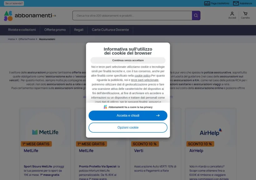 Schermata della pagina offerta di Abbonamenti.it