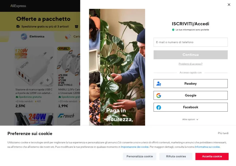 Schermata della pagina offerta di AliExpress