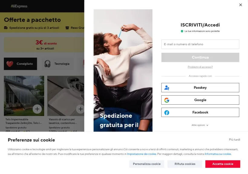 Schermata della pagina offerta di AliExpress