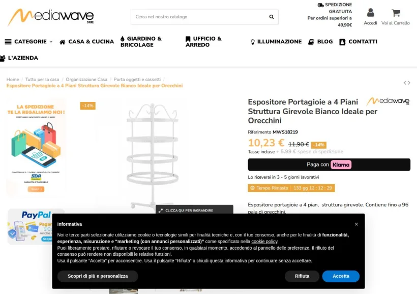 Schermata della pagina offerta di Mediawavestore