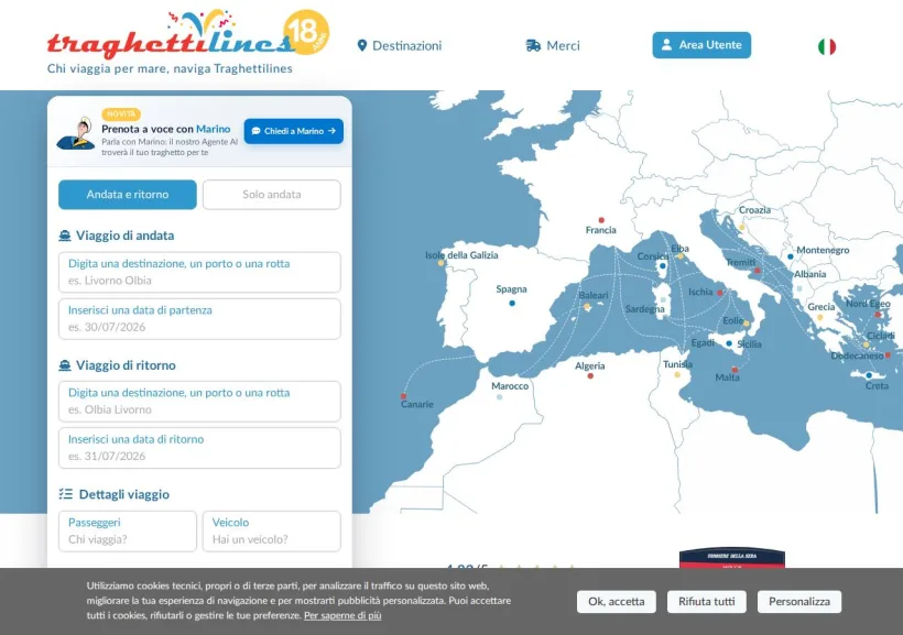 Schermata della pagina offerta di TraghettiLines
