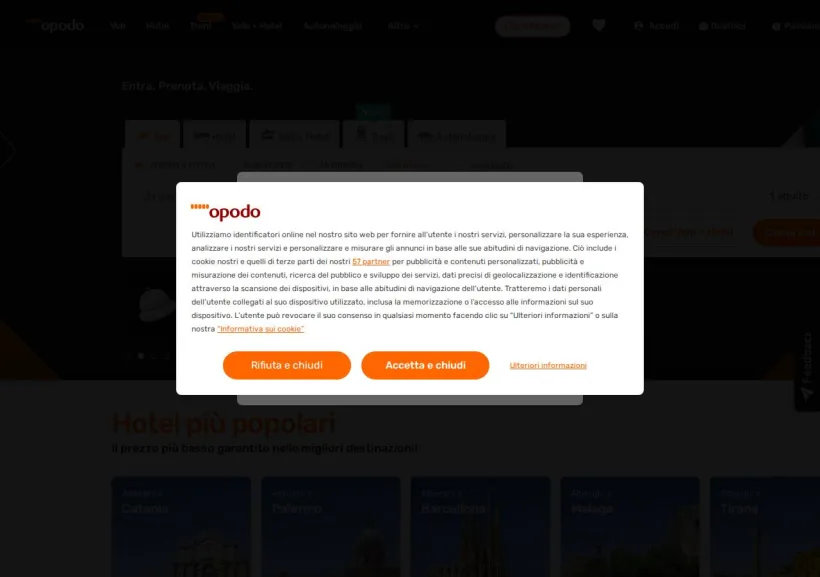 Schermata della pagina offerta di Opodo